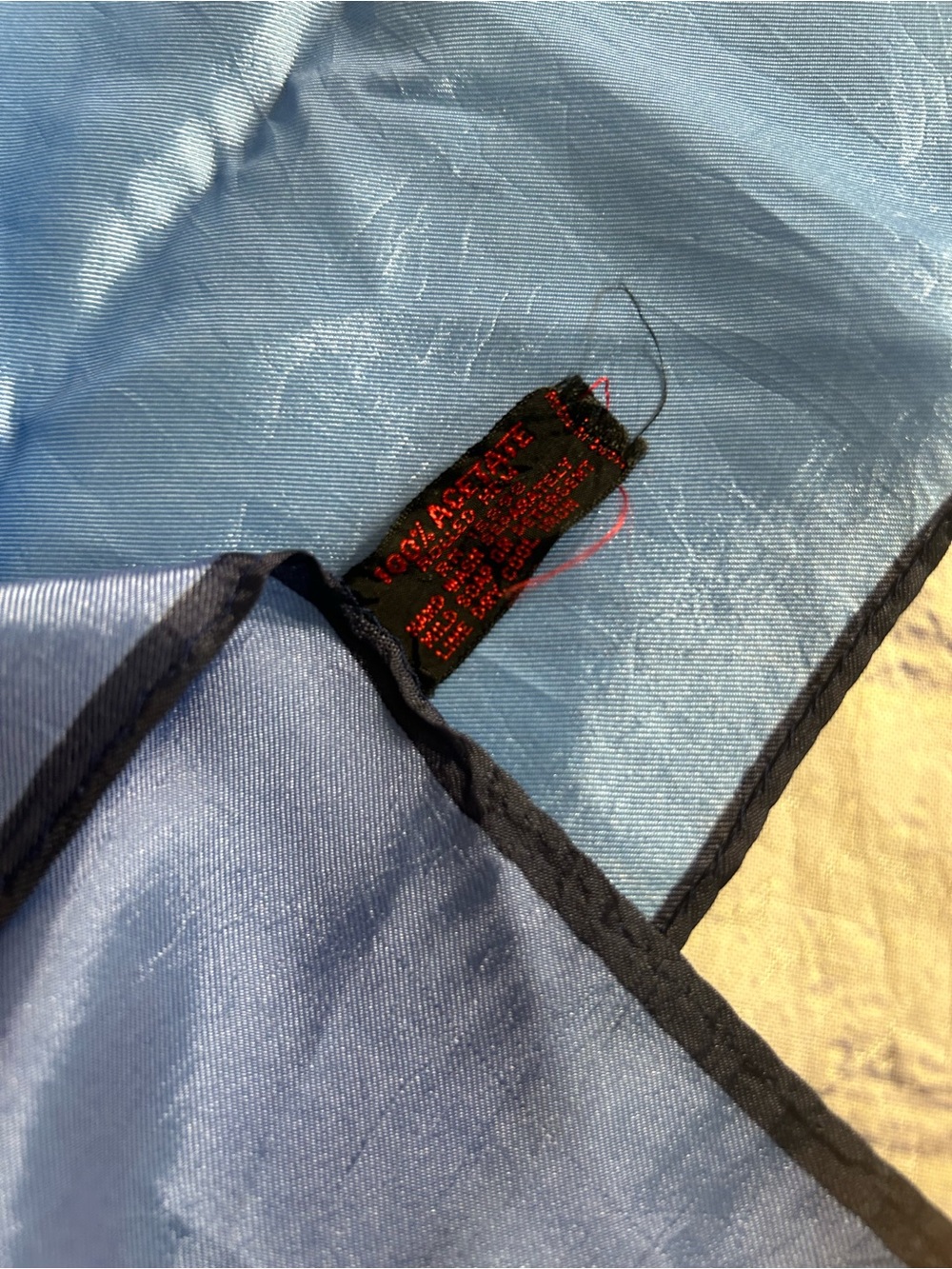 VINTAGE ROLLED ENDS 100% ACETATE COLORBLOCK BLUE POCKET SQUARE SCARF - Picture 7 of 12